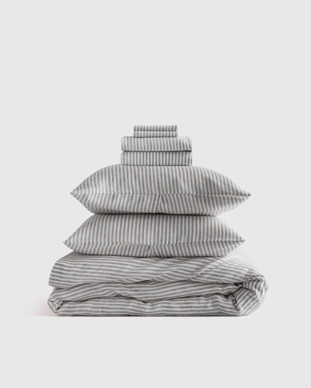 European Linen Duvet Deluxe Bundle - Grey/White Stripe