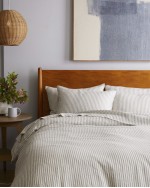 European Linen Duvet Deluxe Bundle - Grey/White Stripe