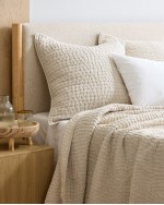 European Linen Cotton Stitch Quilted Euro Sham - Natural