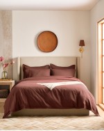 European Linen Double Flange Duvet Cover Set - Bordeaux