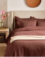 European Linen Double Flange Duvet Cover Set - Bordeaux