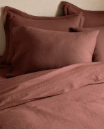 European Linen Double Flange Duvet Cover Set - Bordeaux