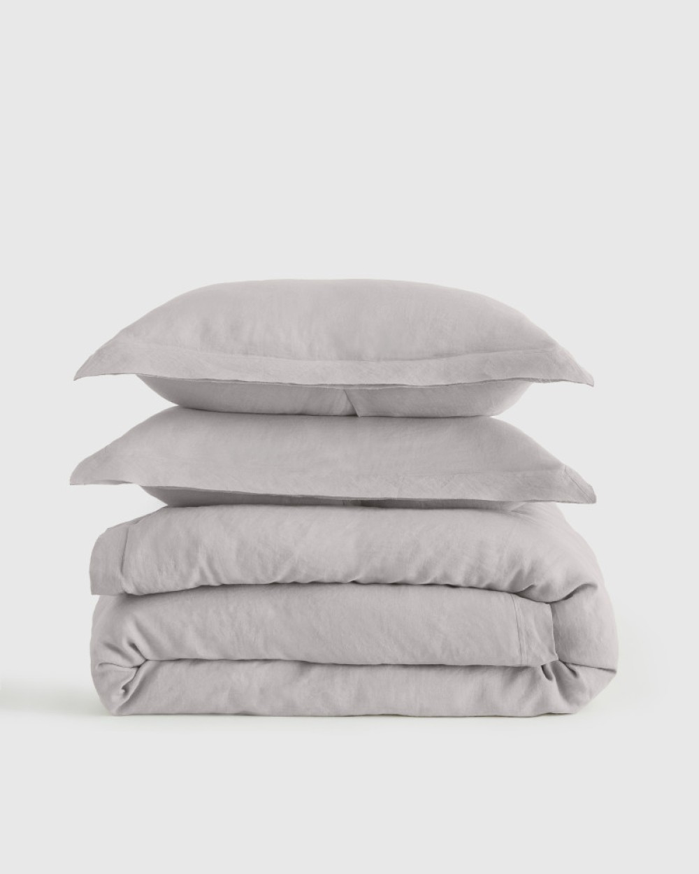 European Linen Double Flange Duvet Cover Set - Light Grey