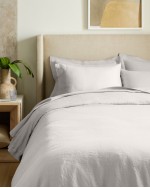 European Linen Double Flange Duvet Cover Set - Light Grey