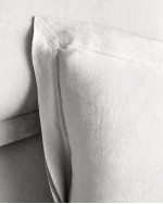 European Linen Double Flange Duvet Cover Set - Light Grey