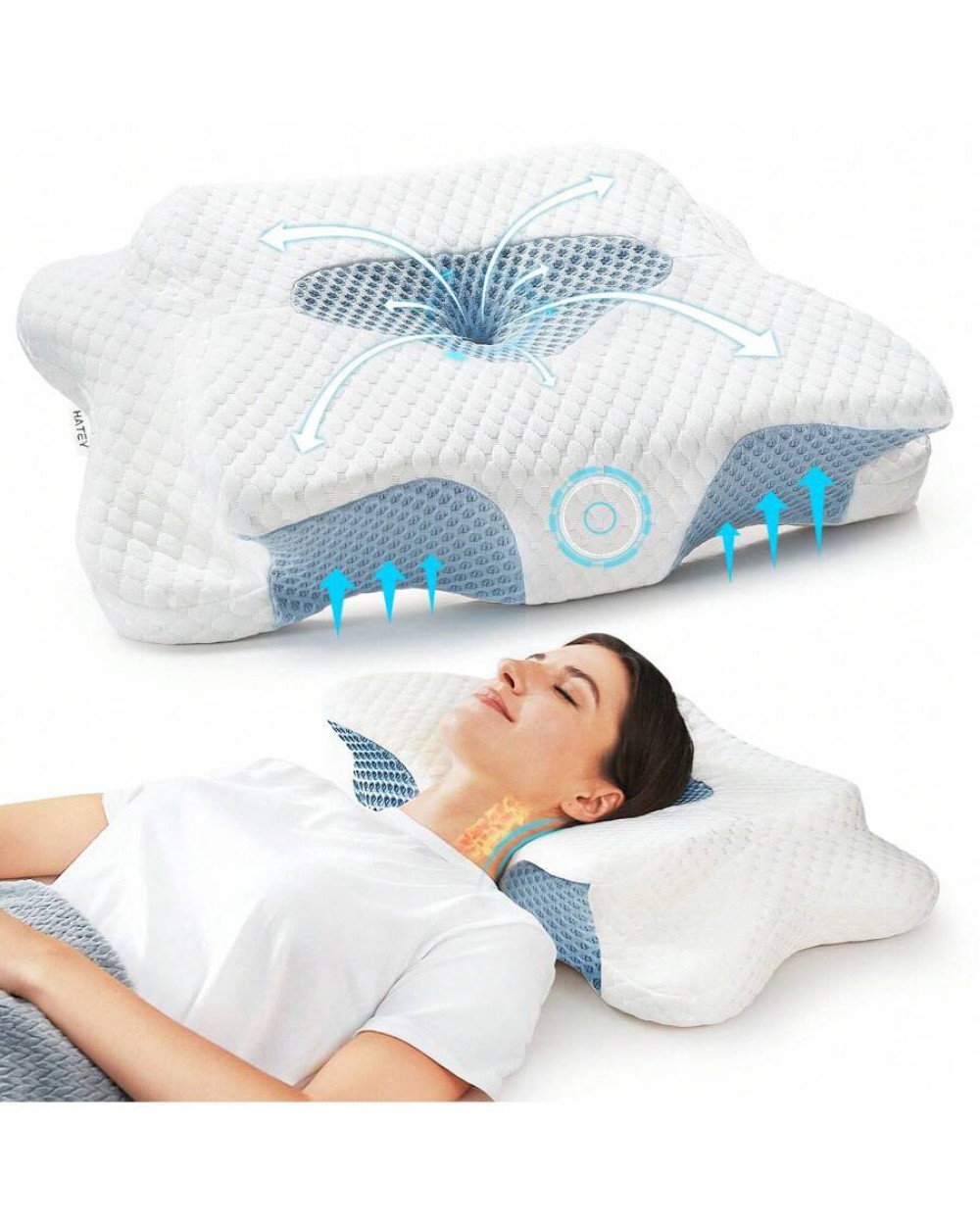 Neck Pillow For Pain Relief Sleeping Hollow Design Cervical Memory Foam Pillows Ergonomic Orthopedic Neck Support Contour Pillow For Side Back And Stomach Sleepers - Blue