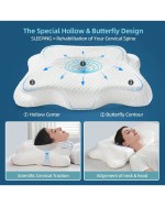 Neck Pillow For Pain Relief Sleeping Hollow Design Cervical Memory Foam Pillows Ergonomic Orthopedic Neck Support Contour Pillow For Side Back And Stomach Sleepers - Blue