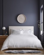 Luxury Organic Sateen Embroidered Duvet Cover Set - Navy