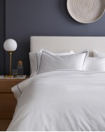 Luxury Organic Sateen Embroidered Duvet Cover Set - Navy