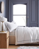 Luxury Organic Sateen Embroidered Duvet Cover Set - Navy