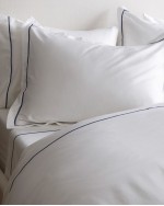 Luxury Organic Sateen Embroidered Duvet Cover Set - Navy