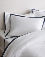 Luxury Organic Sateen Border Duvet Cover Set - White/Nightfall